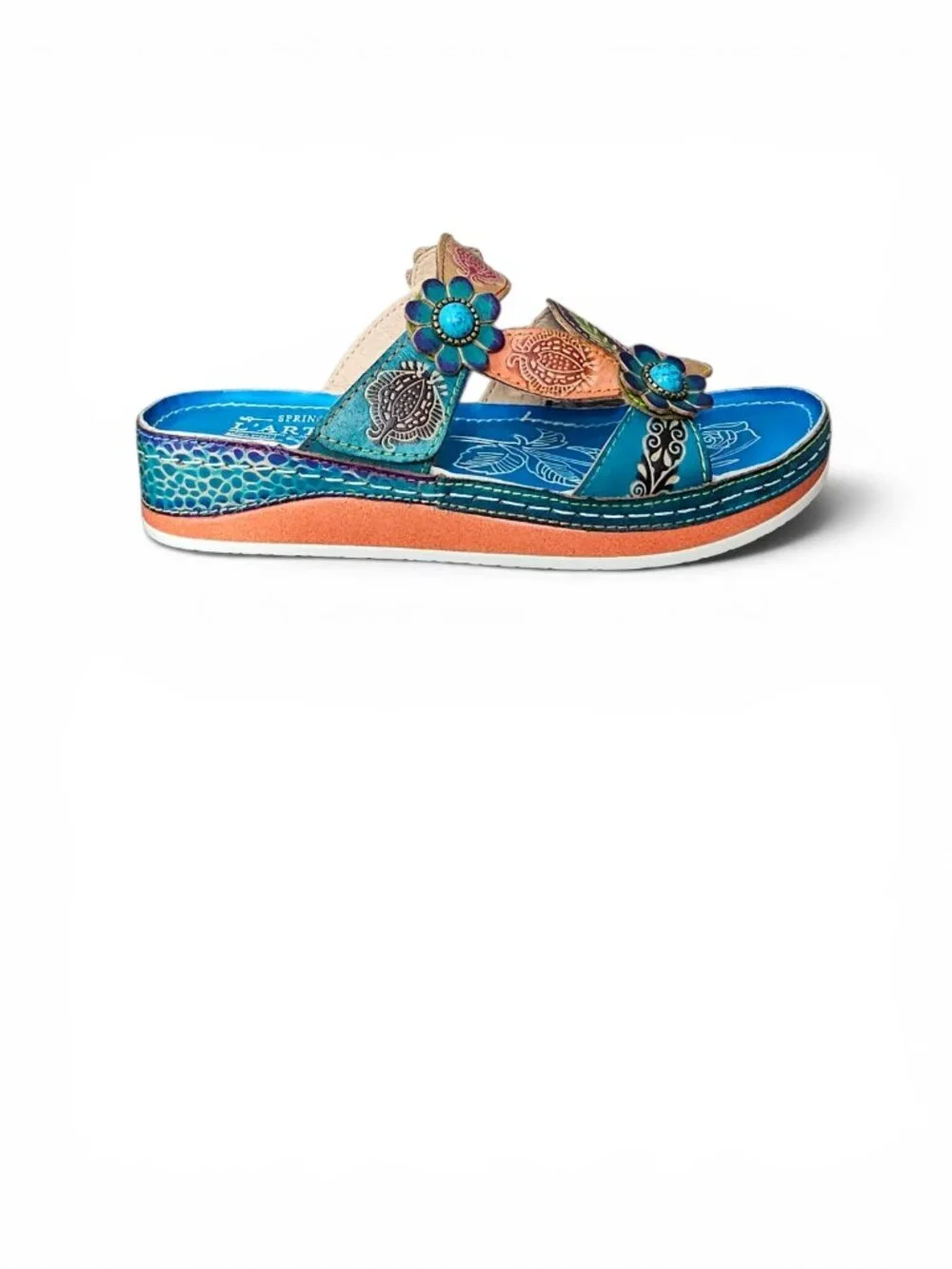 L'Artiste by Spring Step Pillow Boho Leather Floral Hand Painted Slide Sandal